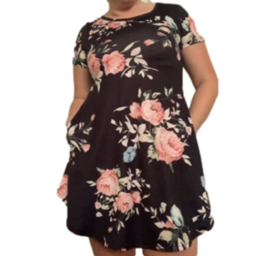 Navy Blue Floral Mini Dress